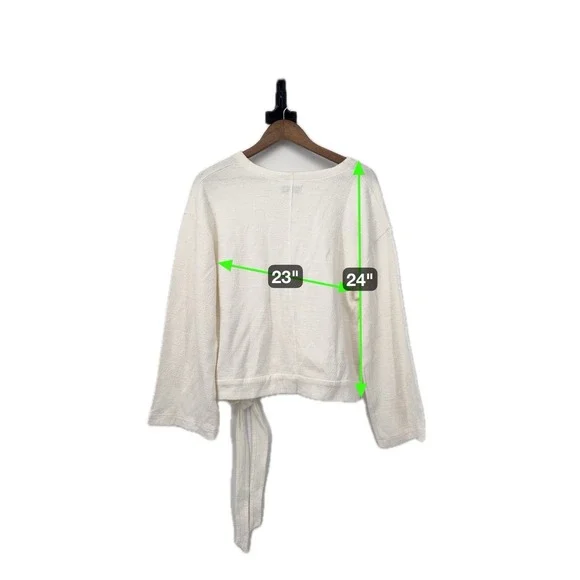 NWT White Wrap Sweater Top Tie Waist Long Sleeve Cozy Neutral Clean Girl Cottage - Picture 12 of 12